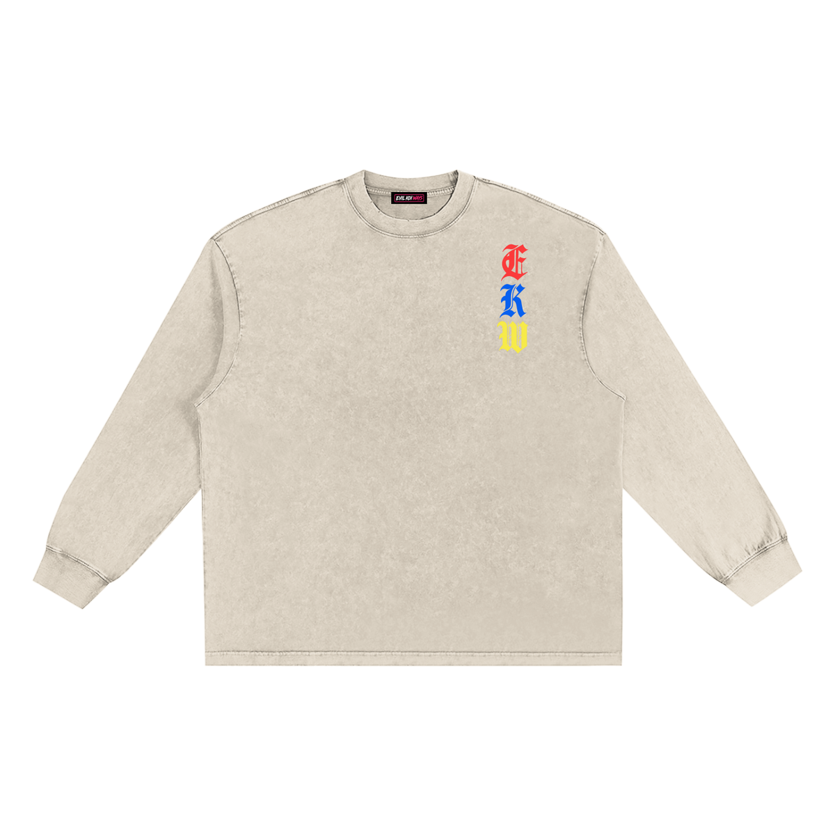 Snow Washed Frayed Edge EKW Chrome Heart T-Shirt