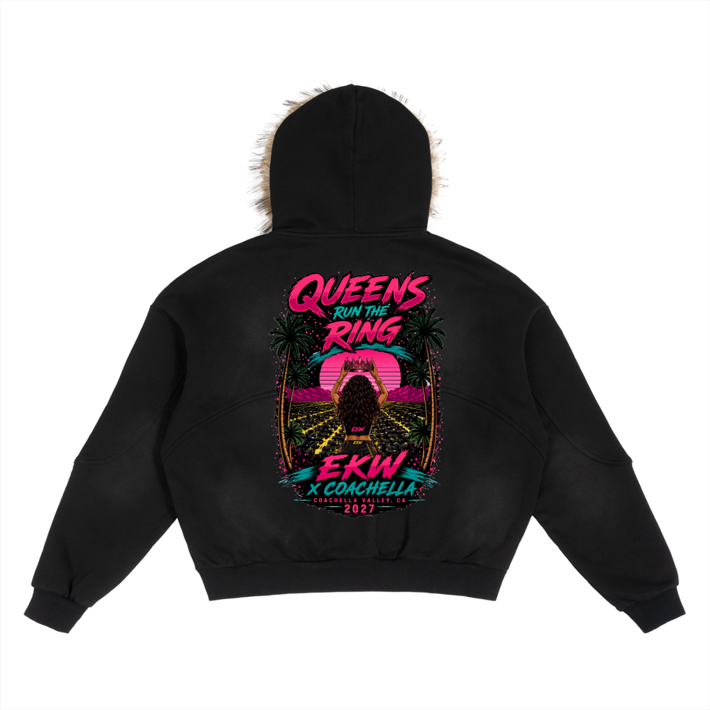 Sun Fade Boxy Detachable Fur EKW X COACHELLA Hoodie