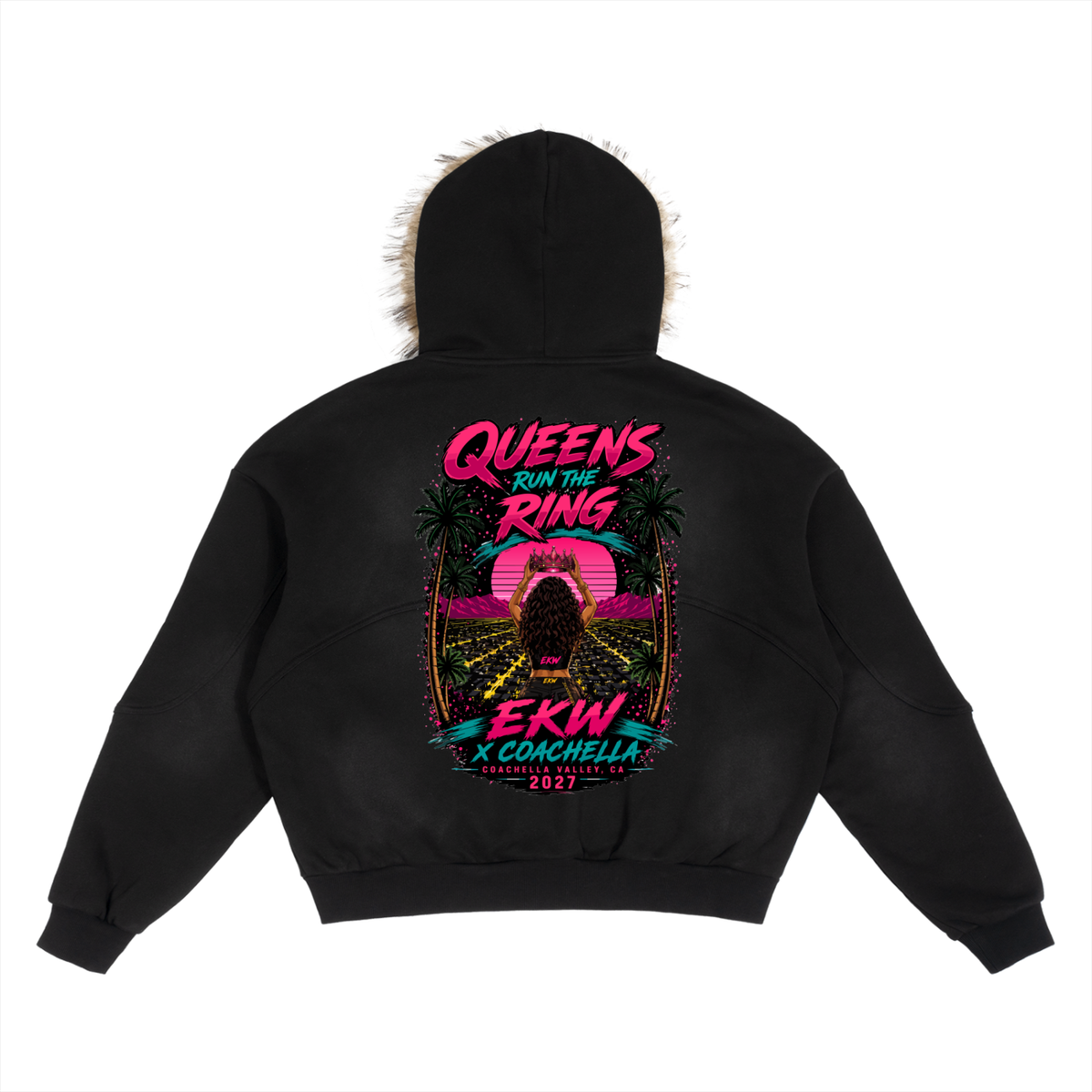 Sun Fade Boxy Detachable Fur EKW X COACHELLA Hoodie