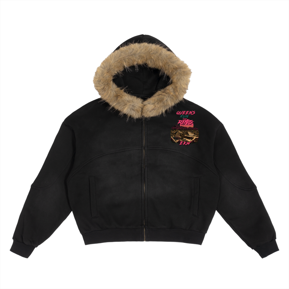 Sun Fade Boxy Detachable Fur EKW X COACHELLA Hoodie