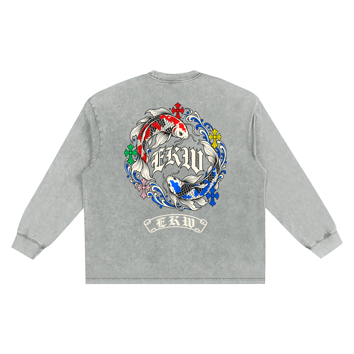 Snow Washed Frayed Edge EKW Chrome Heart T-Shirt