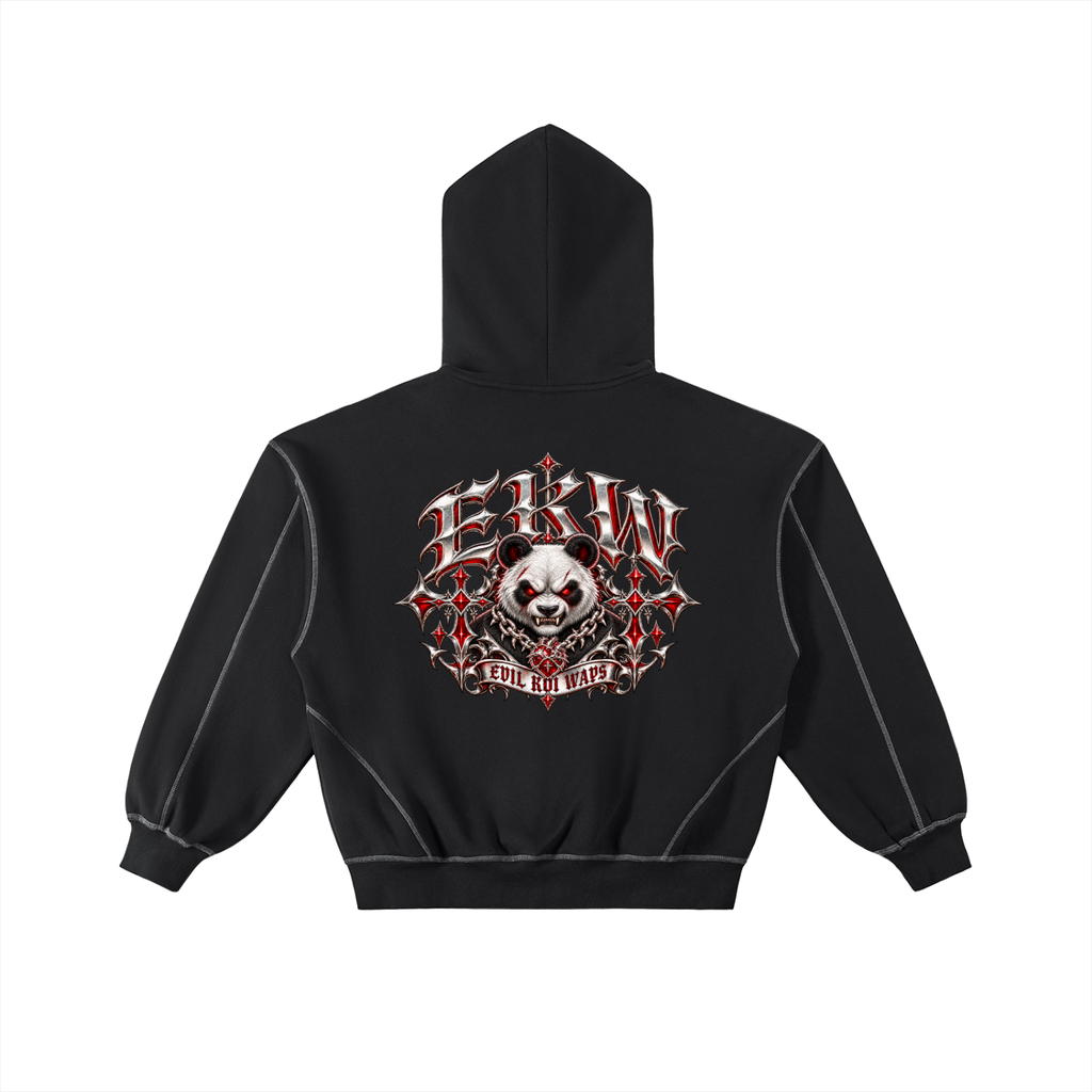 Contrast-Stitched Boxy EKW Fleece Zip Hoodie