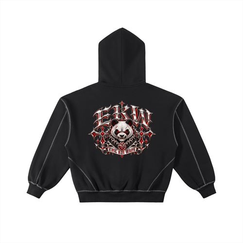 Contrast-Stitched Boxy EKW Fleece Zip Hoodie