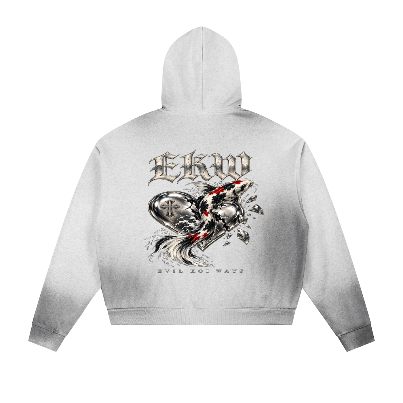 Sun Fade Frayed Raw Edge Fleece EKW Chrome Heart Zip Hoodie