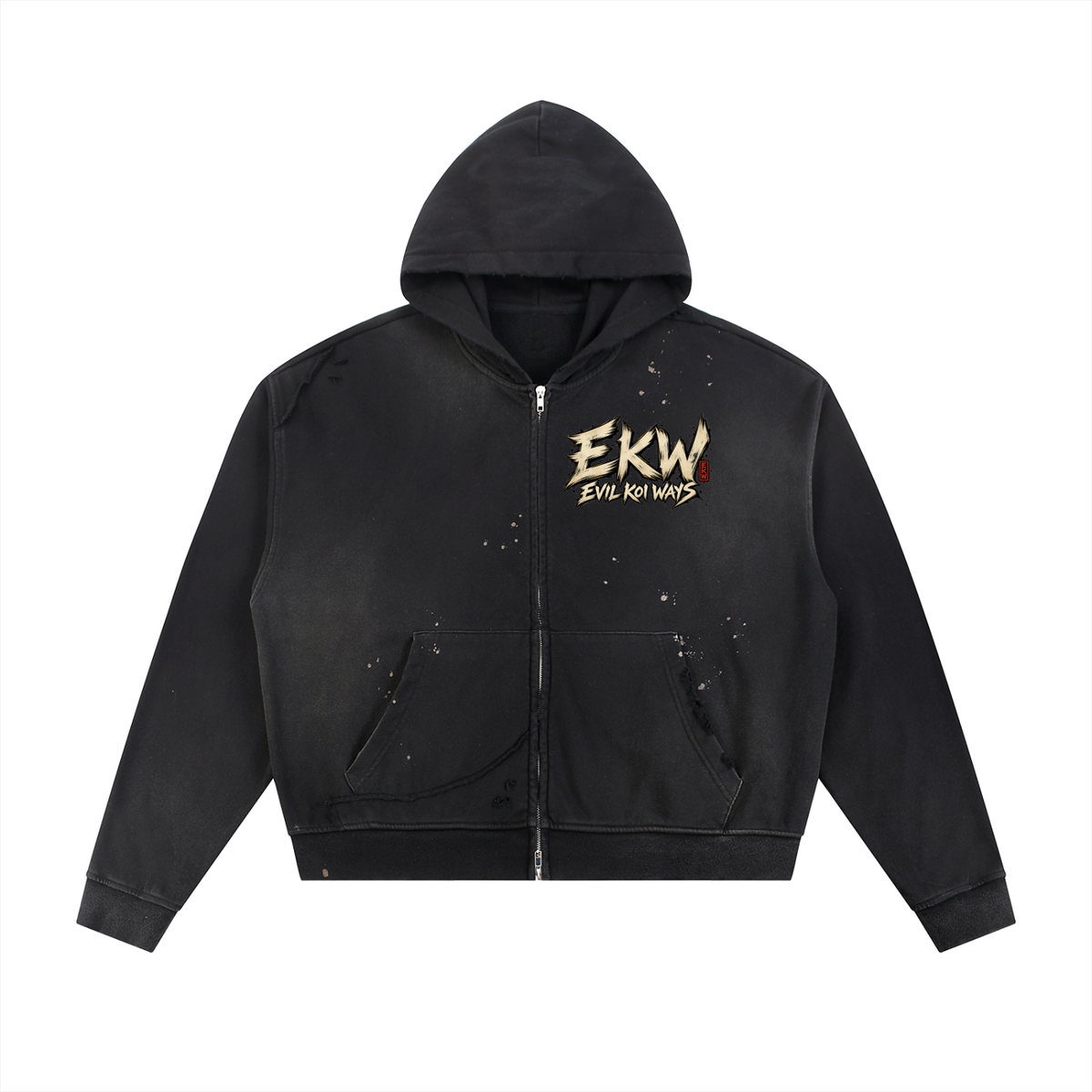 Sun Fade Frayed Raw Edge Fleece EKW Zip Hoodie