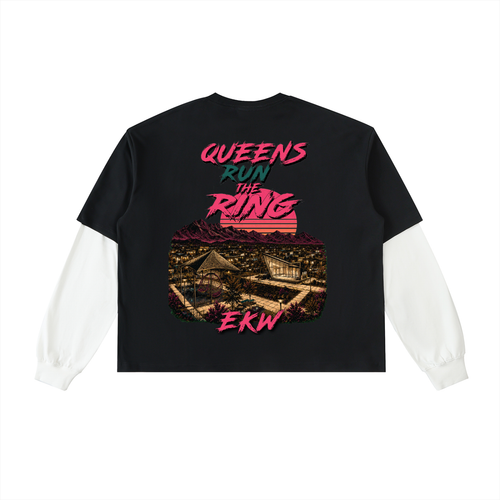 Layered Contrast Sleeve Cotton EKW X COACHELLA T-Shirt