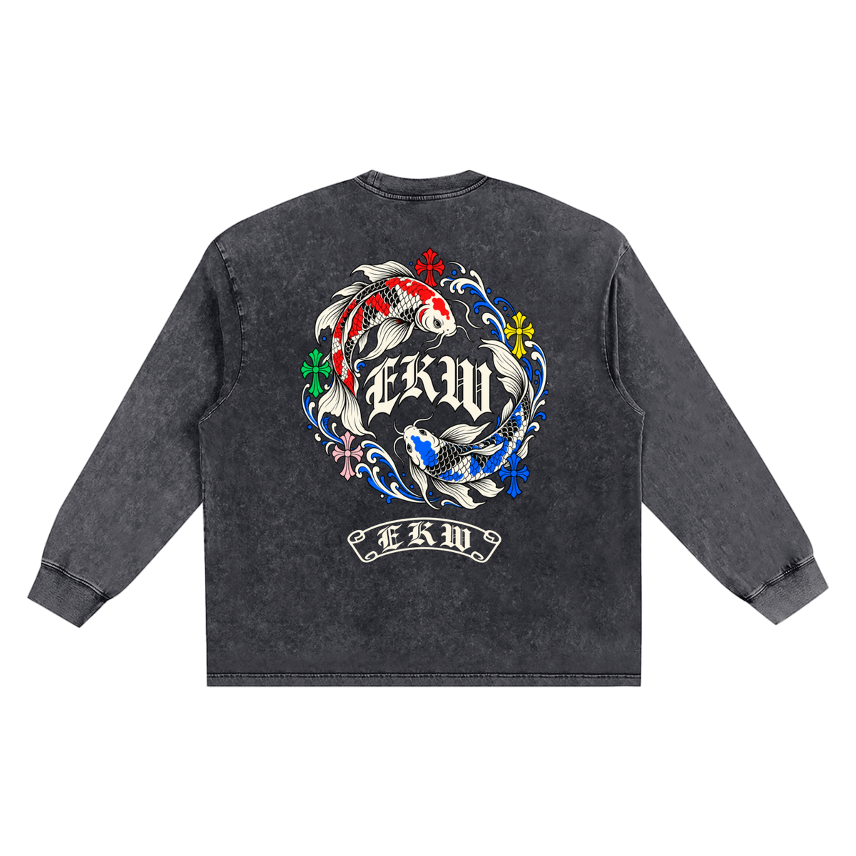 Snow Washed Frayed Edge EKW Chrome Heart T-Shirt