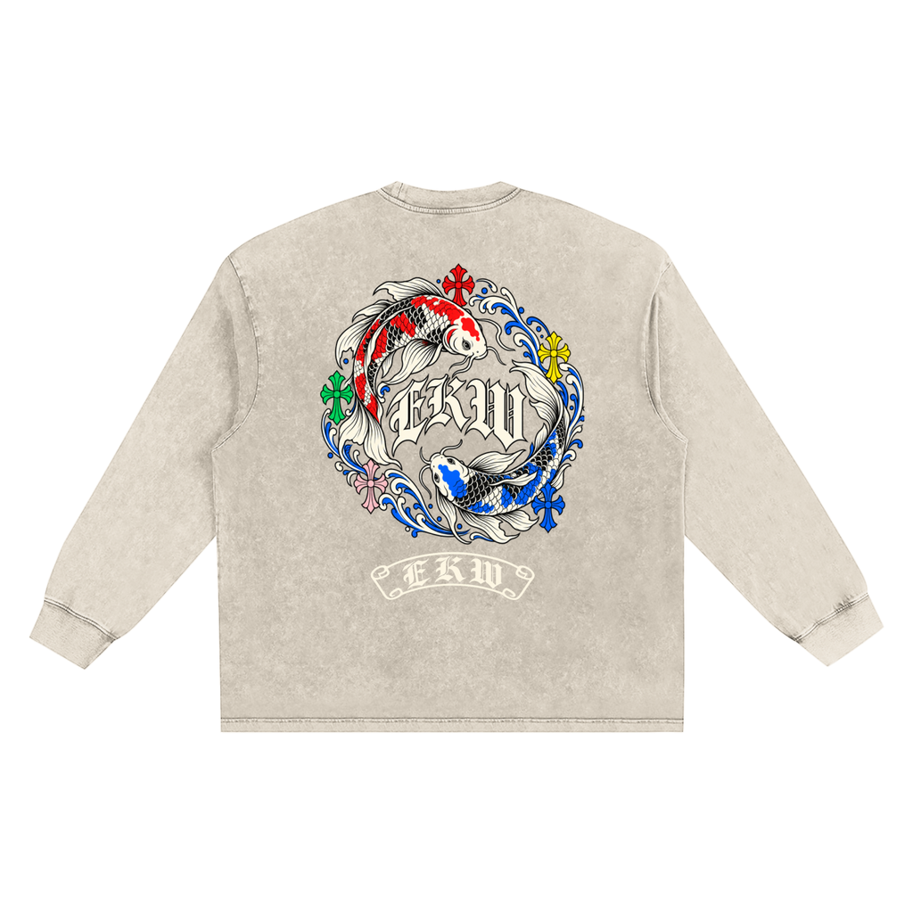 Snow Washed Frayed Edge EKW Chrome Heart T-Shirt