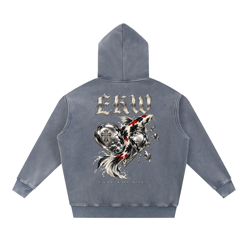 Snow Wash Fleece Oversize EKW CHROME HEART Hoodie