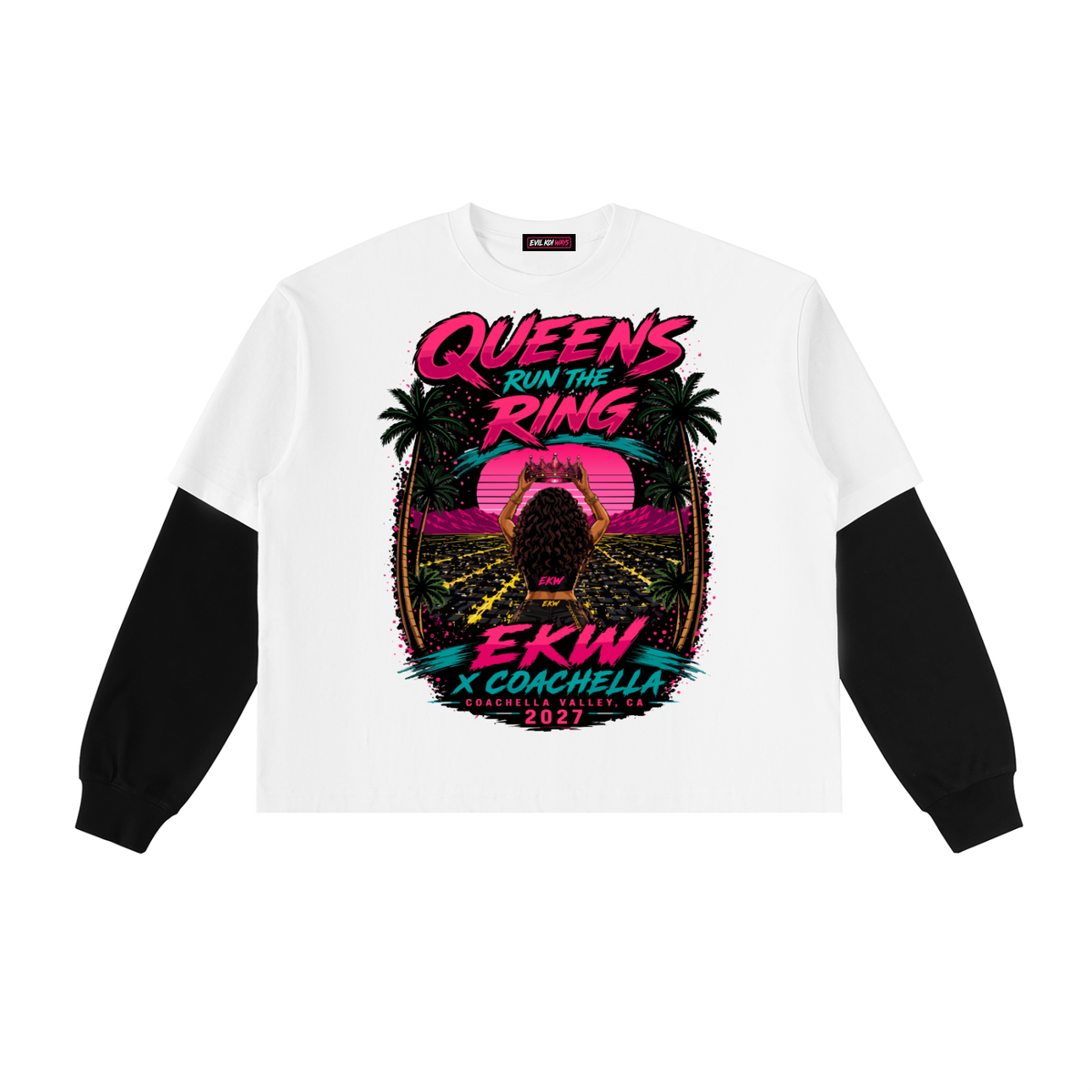 Layered Contrast Sleeve Cotton EKW X COACHELLA T-Shirt