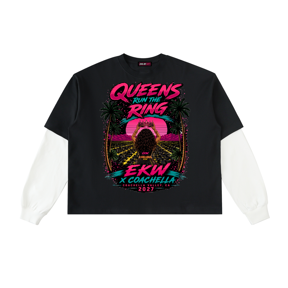 Layered Contrast Sleeve Cotton EKW X COACHELLA T-Shirt